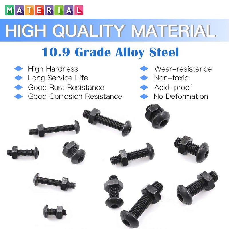 Glarks 510Pcs M3 M4 M5 Alloy Steel Button Head Socket Cap Bolts Screws with Nuts Assortment Kit, Black Oxide Finish(Button Head) - Image 3